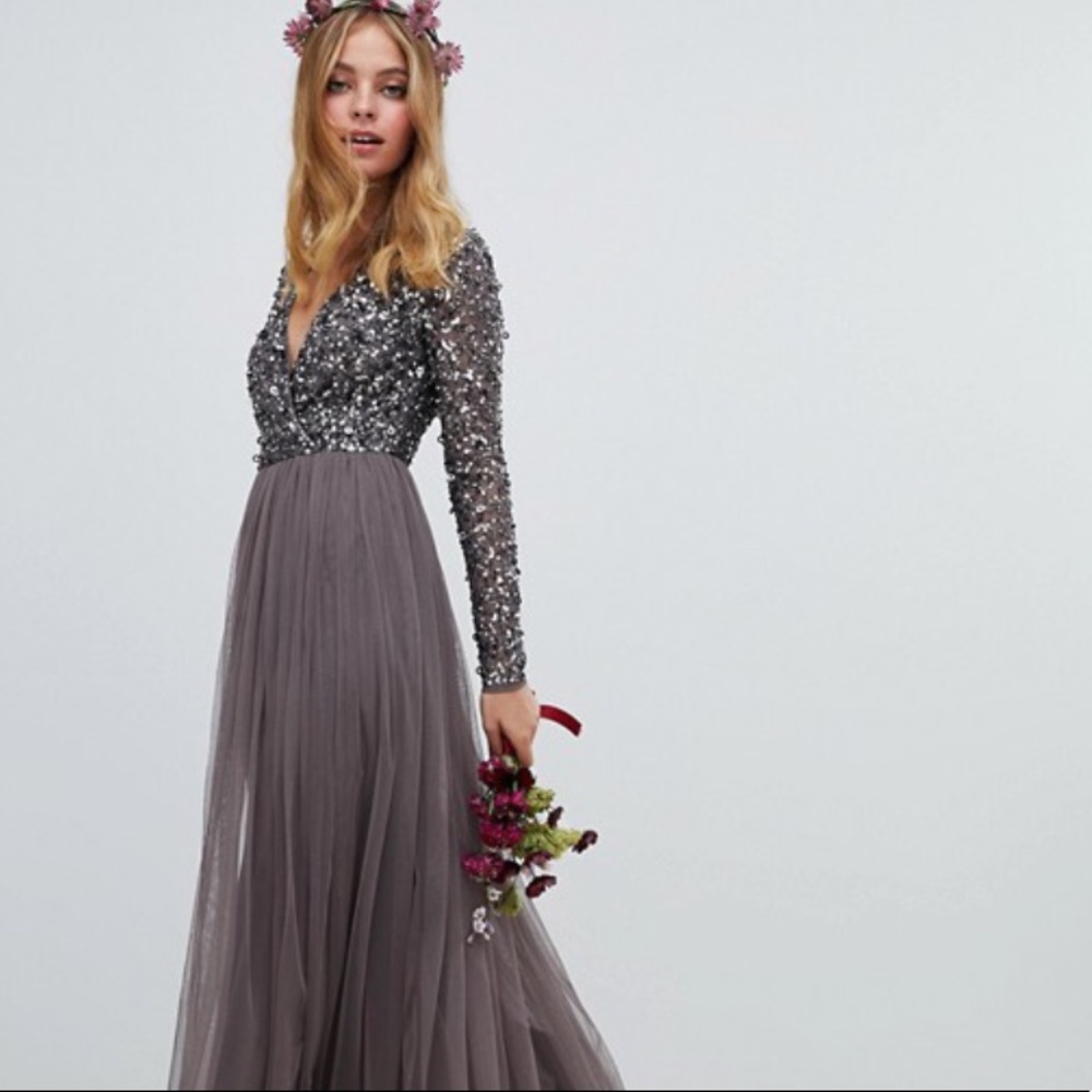 Maya Long Sleeved Sequin Gown